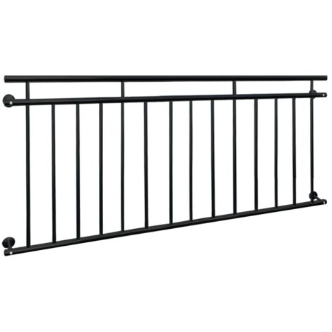 ECD Germany Französischer Balkon 90 x 184 cm mit 14 Füllstäben, Schwarz matt & rau, Stahl pulverbeschichtet, Balkongeländer Stabgeländer Balkonbrüstung Balkongitter Fenstergeländer Außen Fenstergitter