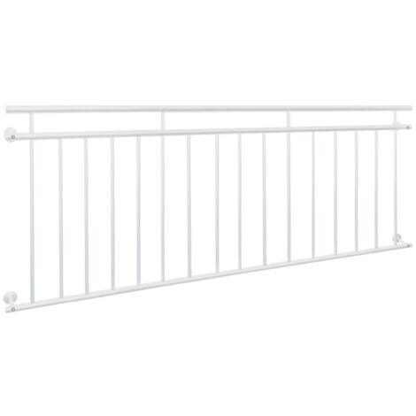 ECD Germany Französischer Balkon 90 x 225 cm mit 16 Füllstäben, Weiß matt & rau, Stahl pulverbeschichtet, Balkongeländer Stabgeländer Balkonbrüstung Balkongitter Fenstergeländer Außen Fenstergitter