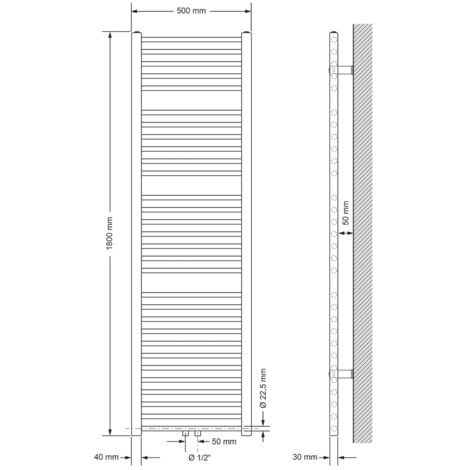 LuxeBath Badheizkörper Sahara 500x1800 Mm, Schwarz Matt Gerade Mittelanschluss Inkl Anschlussgarnitur Mit Thermostat Eckform Wand Chrom Heizkorper Handtuchwarmer Handtuchtrockner Handtuchheizung 92760430