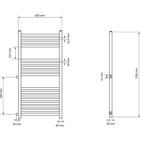 ECD Germany Renovierungsheizkörper Austausch - 600 x 1200 mm - Weiß - gerade mit Seitenanschluss 500 mm - Heizkörper Handtuchwärmer Handtuchtrockner Designheizkörper Badheizkörper