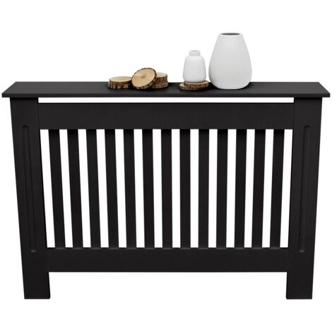 ECD Germany Heizkörperverkleidung Landhausstil 112x19x82 cm Schwarz aus MDF lackiert für Schlafzimmer Wohnzimmer Heizungsverkleidung Heizkörperabdeckung Heizungsabdeckung Heizung Heizkörper Abdeckung (1/5)