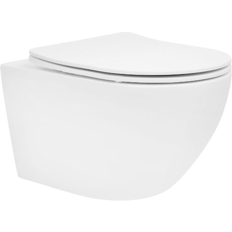 ECD Germany Spülrandloses Hänge WC weiß matt mit WC-Sitz abnehmbar aus Duroplast Softclose Absenkautomatik, Wand-WC Tiefspüler verlängerte Ausladung 52 cm, Design Toilette Sanitärkeramik, Tiefspül-WC