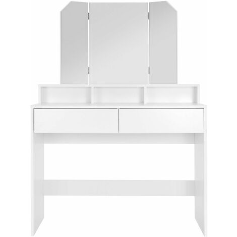 ML-Design Schminktisch, Frisiertisch mit 3-tlg. Klappspiegel und 2 ...