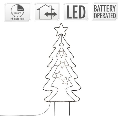 ECD Germany LED Gartenstecker Weihnachtsbaum 87 cm, 90 Warmweiße LEDs, 6  Std Timer Batteriebetrieben, Innen/Außen