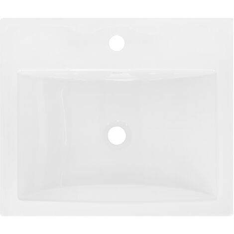 LuxeBath Keramik Waschbecken Weiß 525x450x210 Mm – Eckig, Mit Überlauf, Hahnloch Und Ablaufgarnitur