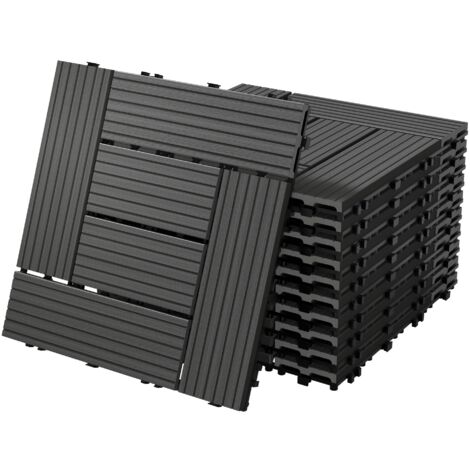 ECD Germany WPC Terrassenfliesen 30x30 cm/44 Stück=4m², Anthrazit Mosaik, Holzoptik, Bodenbelag mit Klicksystem und Drainage, Terrassendielen Balkonfliesen, Klickfliesen für Terrasse Garten und Balkon (1/5)