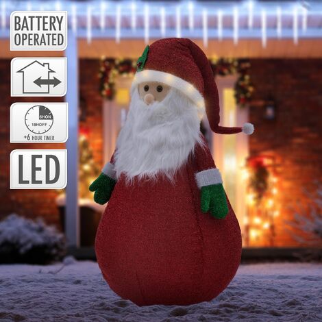 ECD Germany LED Weihnachtsmann XXL 140 cm, aus Stoff, Beleuchtete mit 10  LEDs, Gartenfigur mit Mütze