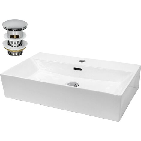 ECD Germany Waschbecken Waschtisch 515x360x130 mm aus Keramik Weiß inkl. Ablaufgarnitur für Waschbecken mit Überlauf Aufsatzbecken Aufsatzwaschbecken Aufsatzwaschtisch Waschschale Spülbecken Becken
