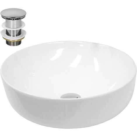 ECD Germany Waschbecken Waschtisch 400x400x135 mm Keramik Rund Weiß inkl. Ablaufgarnitur für Waschbecken ohne Überlauf Aufsatzbecken Aufsatzwaschbecken Aufsatzwaschtisch Waschschale Spülbecken Becken (1/5)