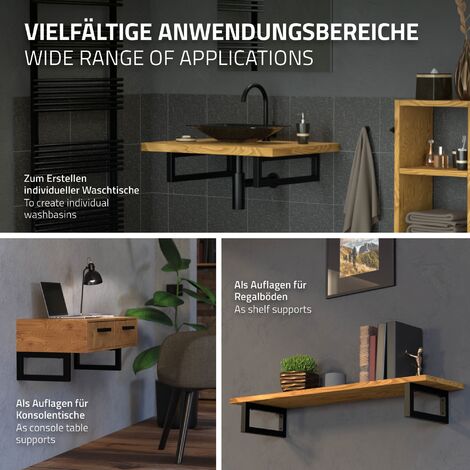 ML-Design 2er Set Wandkonsole für Waschtisch, 450x150 mm, Schwarz