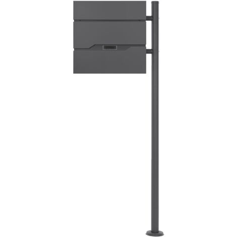 ECD Germany Standbriefkasten mit Zeitungsfach, Design Briefkasten mit Pfosten Standfuß, Briefkastenanlage, Briefkastenständer Anthrazit Edelstahl, Postkasten Anthrazit Edelstahl pulverbeschichtet