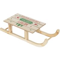 ECD Germany LED Deko Schlitten aus Holz mit warmweißen LEDs, 42 x 16 cm, Natur-Braun, batterriebetrieben, Beleuchteter Dekoschlitten mit Timer, Weihnachtsdeko Weihnachten Dekoration Deko Holzschlitten