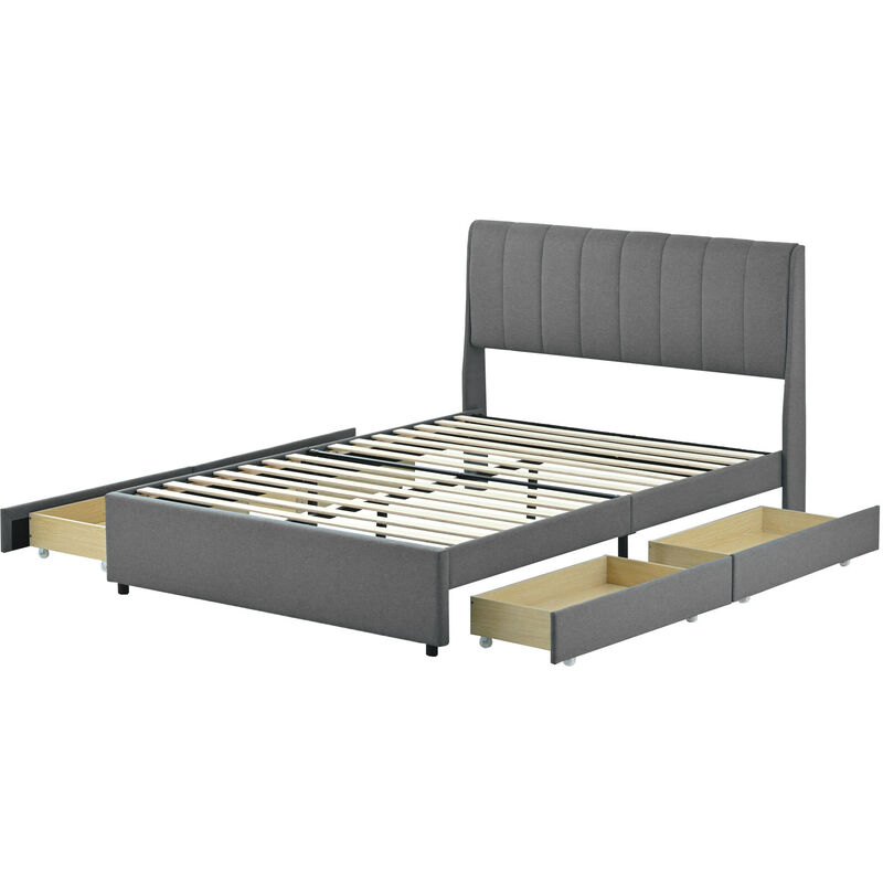 Letto Matrimoniale Imbottito 140x200 Cm Con Contenitore E Testiera Con Luci LED E Porte USB - Velluto Grigio - AB20293GNCJDM