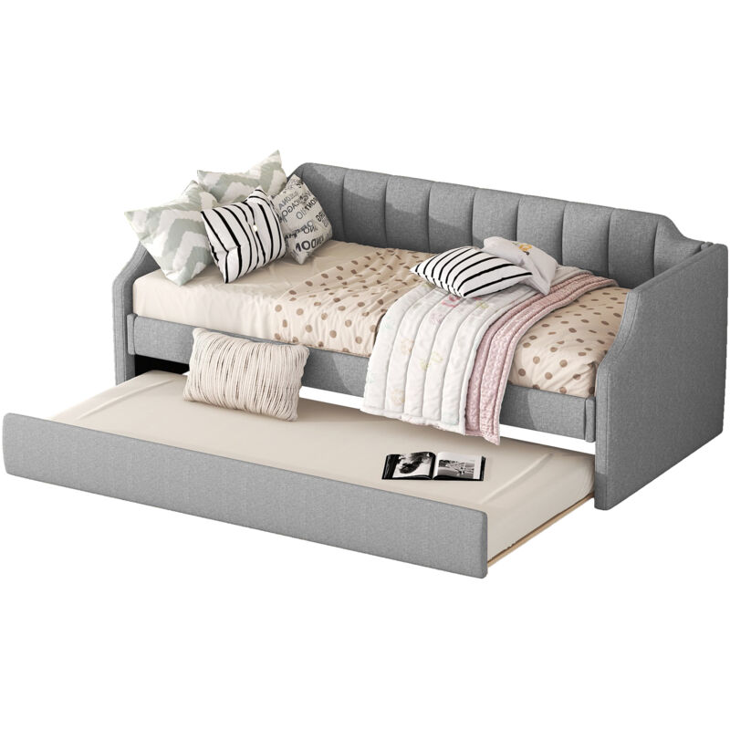Divano Letto Singolo 90x200 Cm Con 2 Cassetti - Legno Massello, Grigio - Ideale Per Camera Bambini/Ragazzi - Foto 9