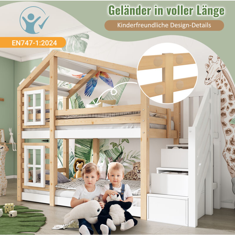 Letto Bambini A Forma Di Casa 90x200 Cm - Con Cassetto, Tenda E Protezioni - Foto 11