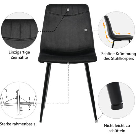 Sedia per sala da pranzo (6 pezzi), sedia di design grigio scuro