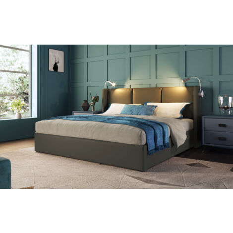 Letto imbottito letto matrimoniale contenitore letto box luce da lettura con funzione di ricarica testiera, letti con contenitore giroletto PU letto per ragazzi 160x200 con rete a doghe (senza materas