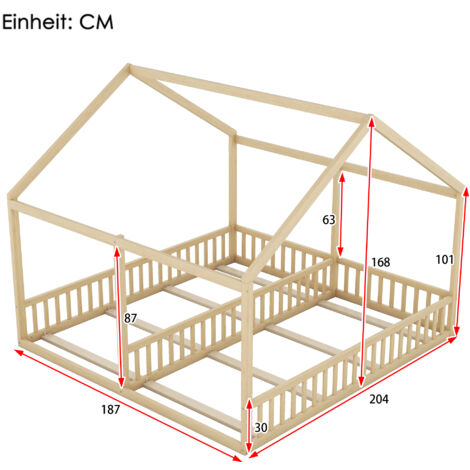 Letti singoli 90 x 200 cm, letti piani, modellini di case, letti per bambini, letti 2 in 1, naturali OKWISH