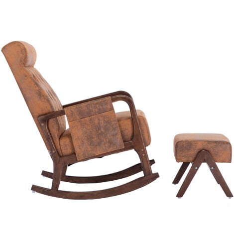 COOLMORE Sedia a Dondolo con Pouf, Poltrona a Dondolo Moderna in Tessuto Imbottita Mid-Century, Sedia a Dondolo per Cameretta con Cuscino Imbottito Spesso, Sedia a Dondolo con Schienale Alto per Soggi