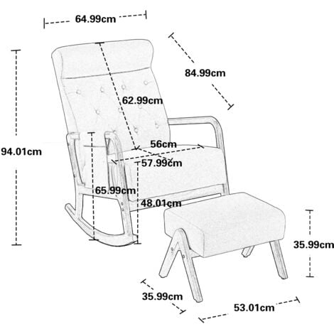 COOLMORE Sedia a Dondolo con Pouf, Poltrona a Dondolo Moderna in Tessuto Imbottita Mid-Century, Sedia a Dondolo per Cameretta con Cuscino Imbottito Spesso, Sedia a Dondolo con Schienale Alto per Soggi