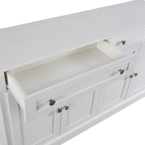 Credenza Moderna con Design a Onde, 4 Ante e 2 Cassetti, Manici e Piedi