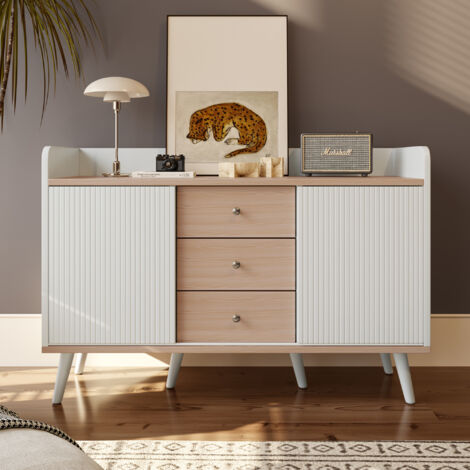 Credenza Idemon Moderna 2 Ante 3 Cassetti – Colore Nero/legno, Con Luci LED, 160x40x85 Cm