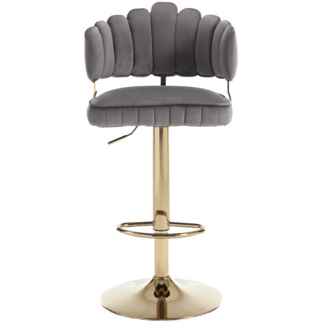 Set Di 2 Sgabelli Da Bar Girevoli Regolabili In Velluto - Altezza 60-79,5 Cm, Colore Avorio - Foto 5