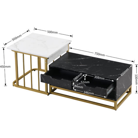 Tavolino Da Salotto Moderno Con 2 Cassetti E Design A Righe Verticali 100x50x40 Cm Tavolino Da Divano Bianco Oro~1onjia1vo4800