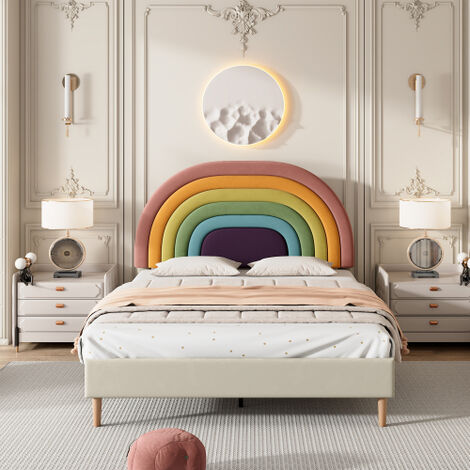Soweiz Letto Imbottito Con Testiera LED E 4 Cassetti Contenitore: 140x200 Cm, PU Nero Con Doghe E Ripiano