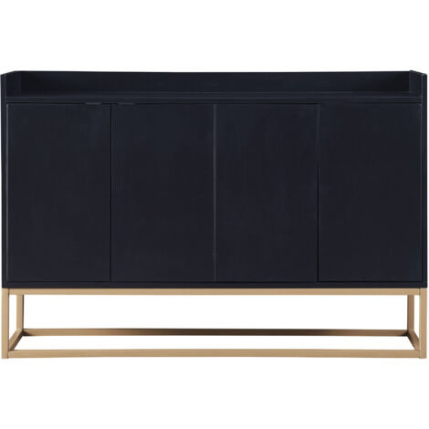 Credenza moderna in stile minimalista, mobile buffet a 4 ante senza maniglie, per sala da pranzo, soggiorno, cucina (nero) OKWISH