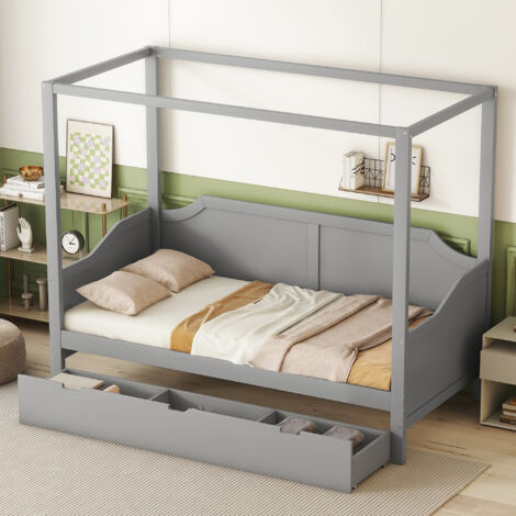 Letto per Cameretta Simo a Casetta con Materasso 90 x 200 cm in Legno di Pino - Bianco [en.casa