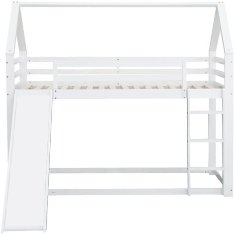 Letto A Castello Con Scivolo Per Bambini - Forma Casa, 90x200 Cm, Bianco, Capacità 120 Kg - Foto 10