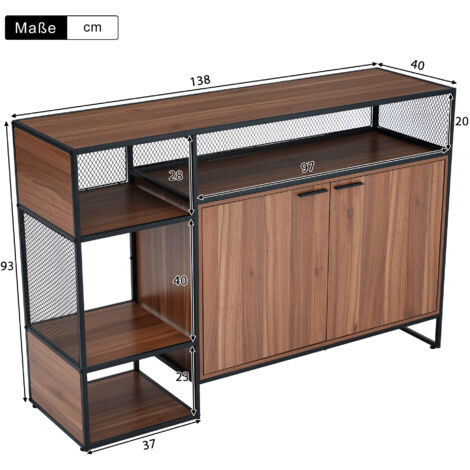 Credenza Industriale Con 2 Armadietti E 2 Cassetti - Mobile Buffet Per Soggiorno O Cucina, Marrone - Foto 10