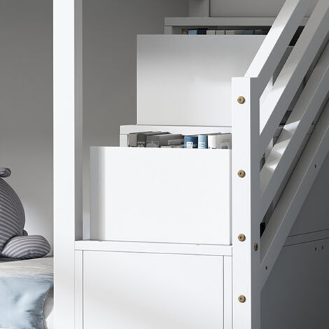 Cassapanca Per Bambini In Legno Massiccio Roba, Bianco Con Coperchio Ammortizzato