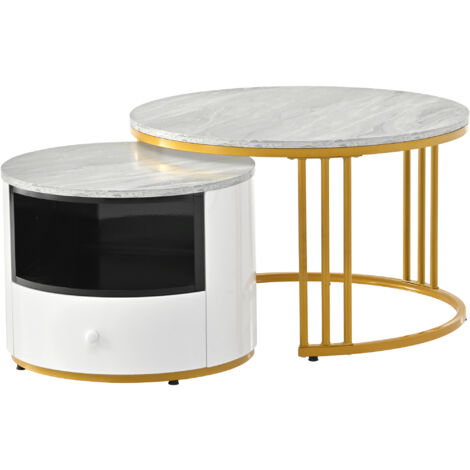 Tavolino, rotondo, set di 2 tavolini neri, moderno