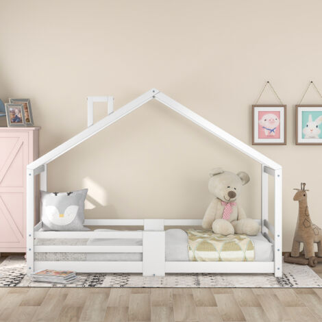Wyibwy Letto singolo per bambini 90x200cm, Letto contenitore con dispositivo idraulico, sponda morbida rialzata, tasca portaoggetti ai piedi del letto, Pannello laterale destro, velluto, grigio