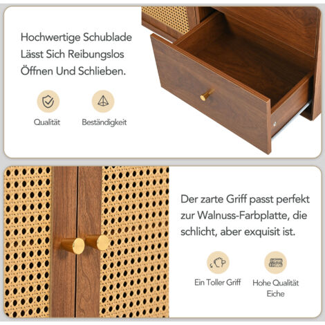 Merax Credenza Moderna In Rattan 140 Cm - Mobile TV O Cassettiera Con 3 Ante E 3 Cassetti, Ripiani Regolabili, Colore Rovere Per Soggiorno E Camera Da Letto - 2