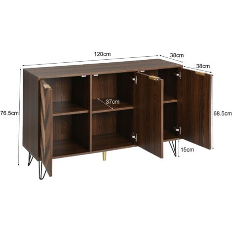 Credenza, Esclusiva credenza a tre ante, con dettagli eleganti e generoso spazio contenitivo. Anta impiallacciata in legno massello, sensazione concava e convessa. Contiene laminati. Credenza con G do