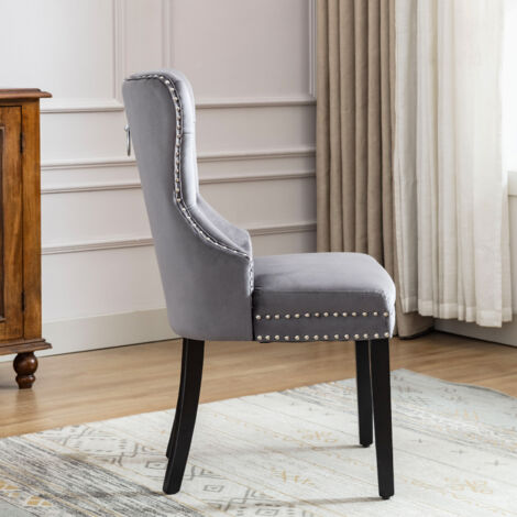 Sedia a 4 gambe, sedia da pranzo in velluto beige, con trapuntatura a bottoni, struttura in legno massello, beige, (set, 2 pz
