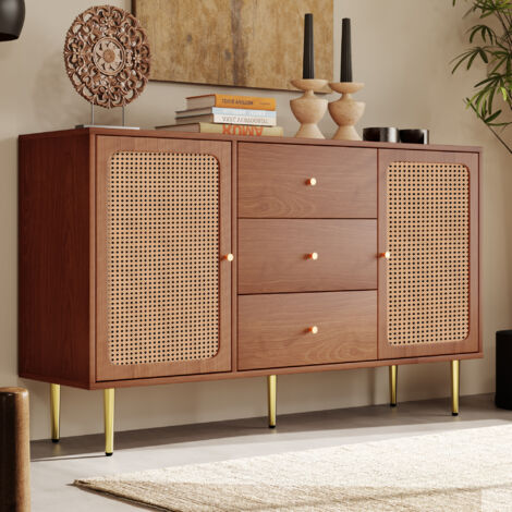 Cassettiera, mobile laterale, credenza, mobile in rattan (cassettiera con 2 ante e 3 cassetti in legno massiccio), piedini in metallo, soggiorno, camera da letto, corridoio, ufficio, sala da pranzo, s