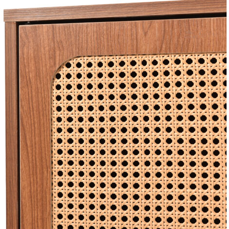 Credenza, Cassettiera Con 1 Cassetto E 2 Ante Magnetiche, Intreccio In Rattan Sui Frontali Delle Ante Gambe In Legno Massello 120 X 40 X 80 Cm