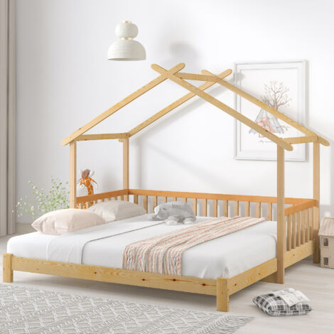 Letto estensibile sulla casa sull'albero, letto per bambini, divano letto, letto singolo e matrimoniale, puro legno massiccio, naturale (200x90 cm) OKWISH