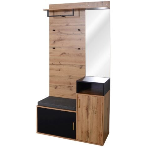 Set armadio, con 4 ganci appendiabiti, specchio, scarpiera, appendiabiti a muro, vano portaoggetti superiore, panca appendiabiti da ingresso. OKWISH