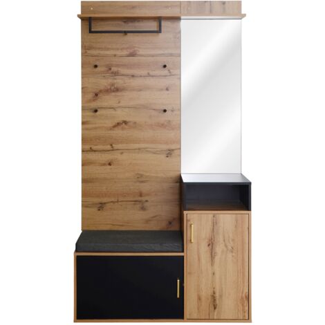Set armadio, con 4 ganci appendiabiti, specchio, scarpiera, appendiabiti a muro, vano portaoggetti superiore, panca appendiabiti da ingresso. OKWISH