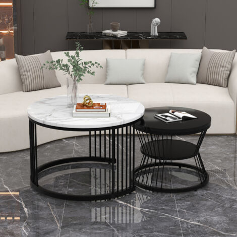 Tavolino e set di 2, tavolino laterale (set tavolino da caffè impiallacciato in marmo, divano