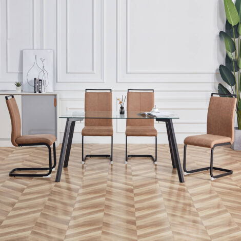 Set 4 Sedie Da Pranzo Moderne 'Pergamino' – Schienale Alto In Ecopelle Grigia Con Gambe In Acciaio – Seduta Ergonomica Imbottita