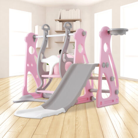 Scivolo Per Bambini 4 In 1 YULEYU Con Altalena E Canestro Basket | Blu | Per Interni Ed Esterni - 4