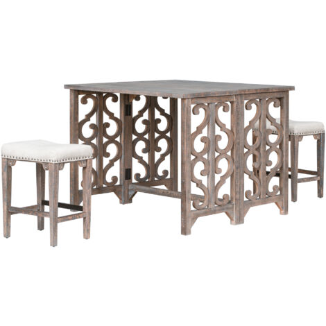 Set Tavolo E 2 Sedie Alte Da Cucina | Legno Duro Asiatico | Finitura Nero Opaco