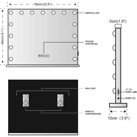 Hasipu Specchio Da Toeletta Con Luci LED 81x66 Cm – 3 Colori, Touch, Bianco, Anti-appannamento - 2