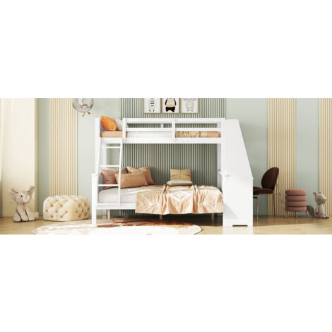 Letto A Soppalco 90x200cm Per Bambini - Con Scala E Ripiano, Bianco E Naturale - Foto 2